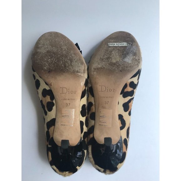 Christian Dior Leopard Print Pony Hair Heels w/ Bow @ Toe, Size 37 (IT), 7 (US) - Picture 8 of 11